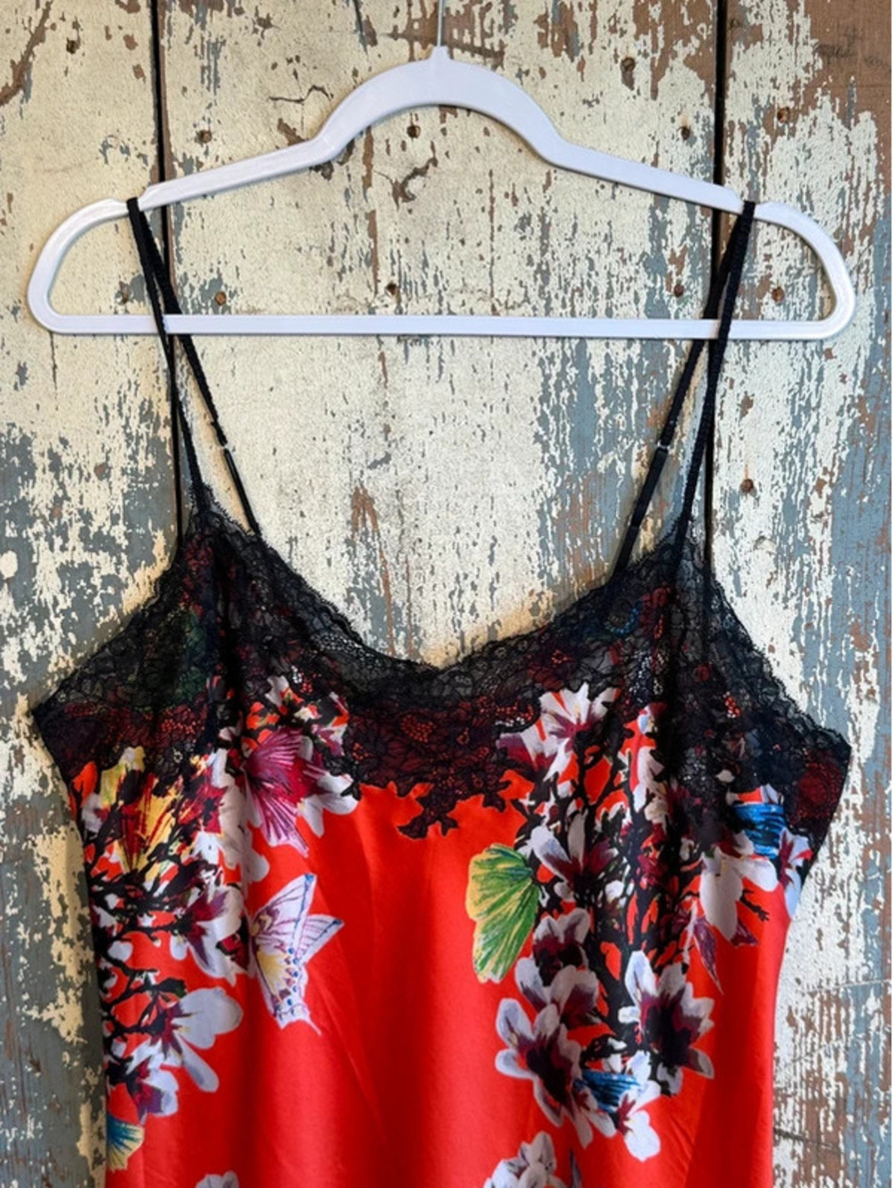 Natori REd Floral Slip Nightgown Lingerie Slip Dress size Large